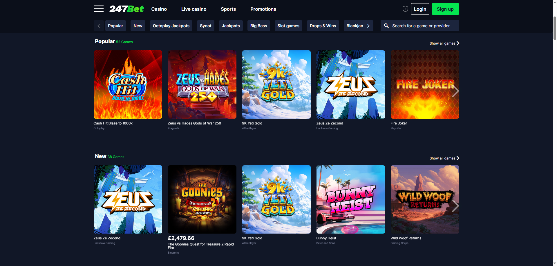 Screenshot of the 247Bet website